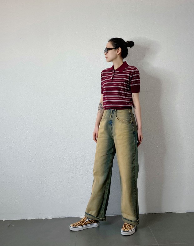 Burgundy Stripe Polo #250301